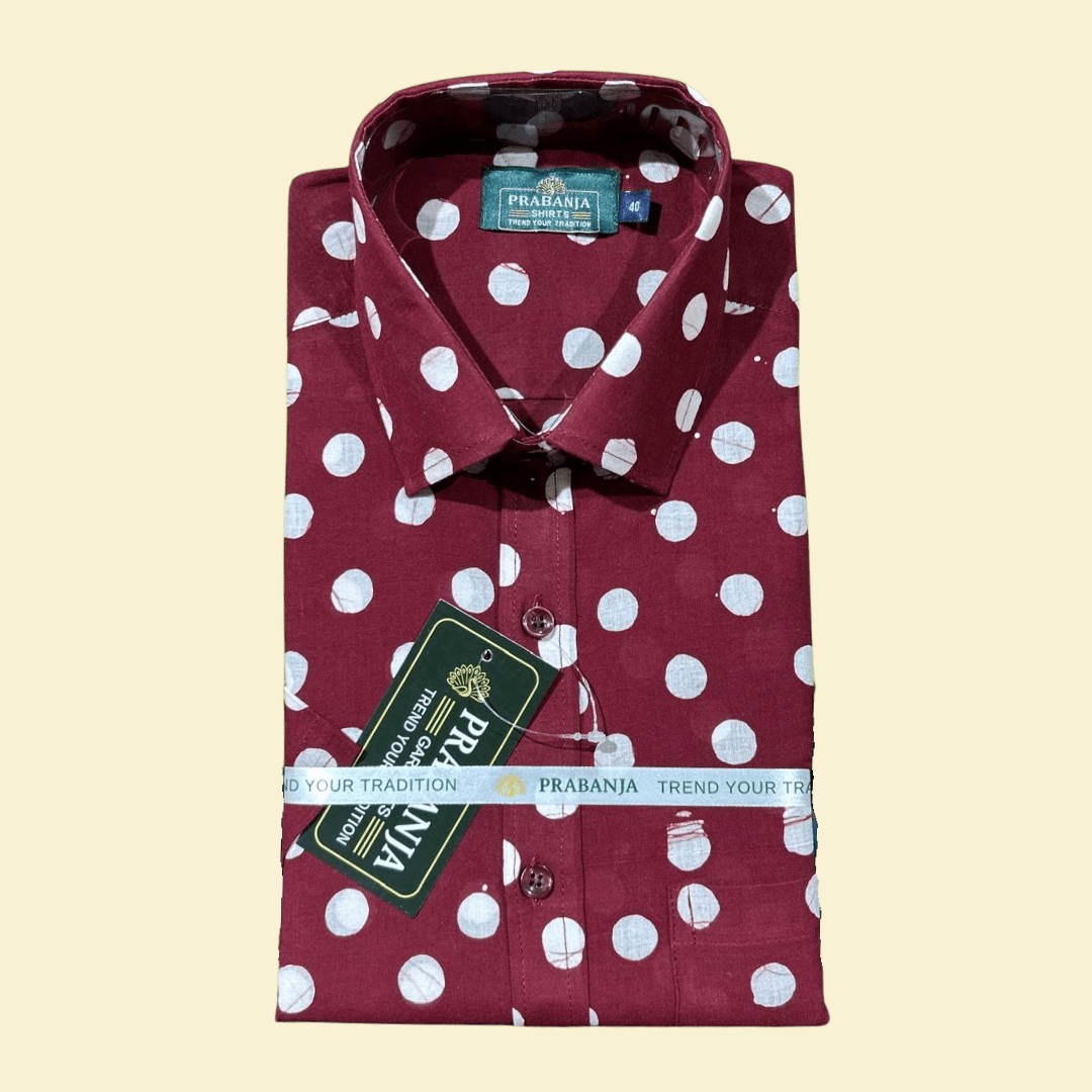 Prabanja Sungudi 100% Pure Cotton Big Bindhi Shirt | Maroon with White Dot printing | Size-42 - Image 2