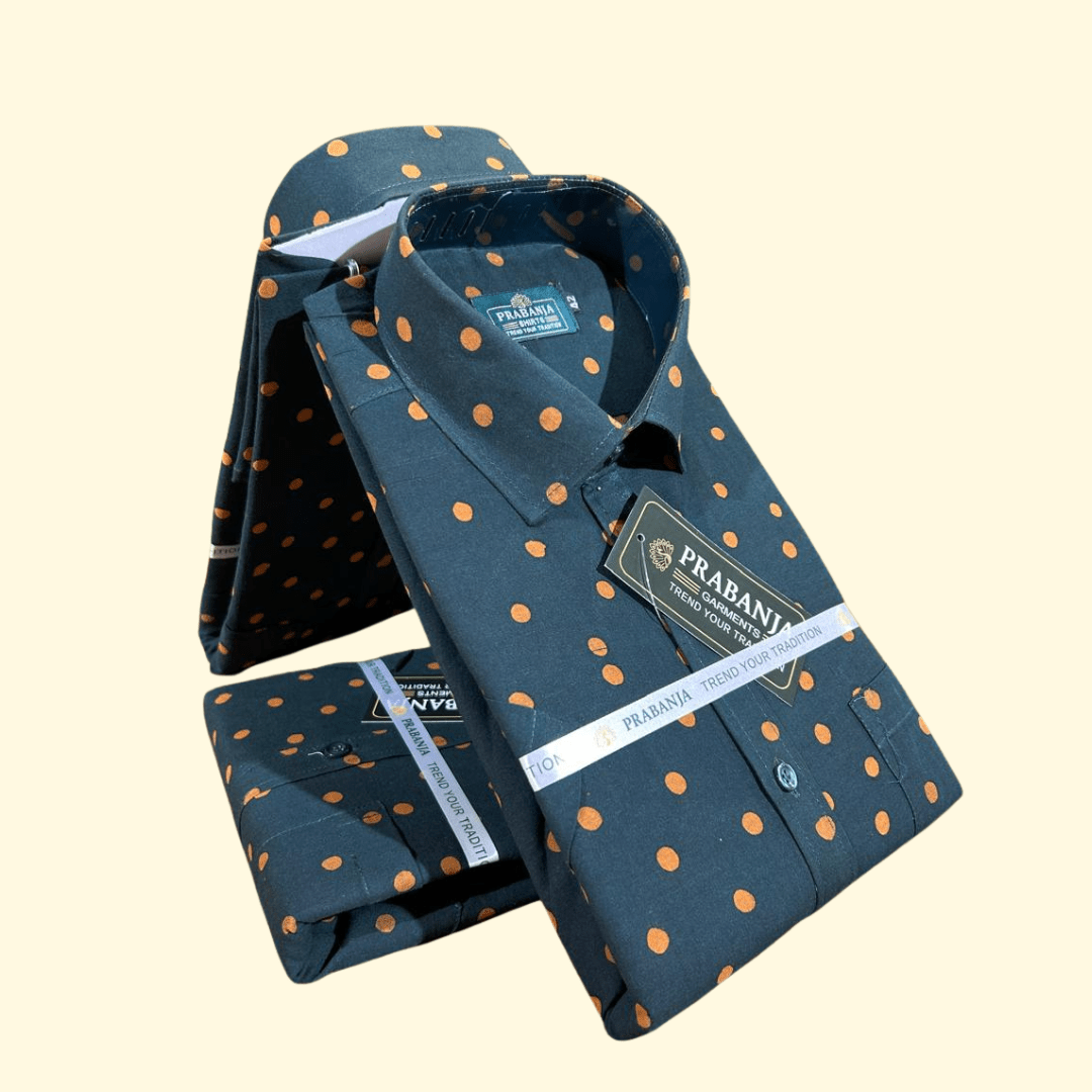 Prabanja Sungudi 100% Pure Cotton Shirt | Green with Sandal Dot printing | Size-42 - Image 2