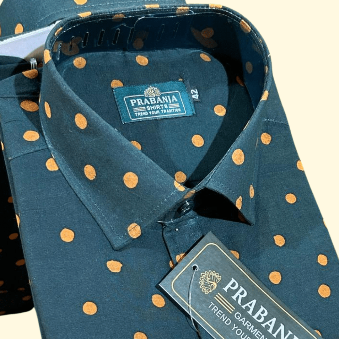 Prabanja Sungudi 100% Pure Cotton Shirt | Green with Sandal Dot printing | Size-42 - Image 3