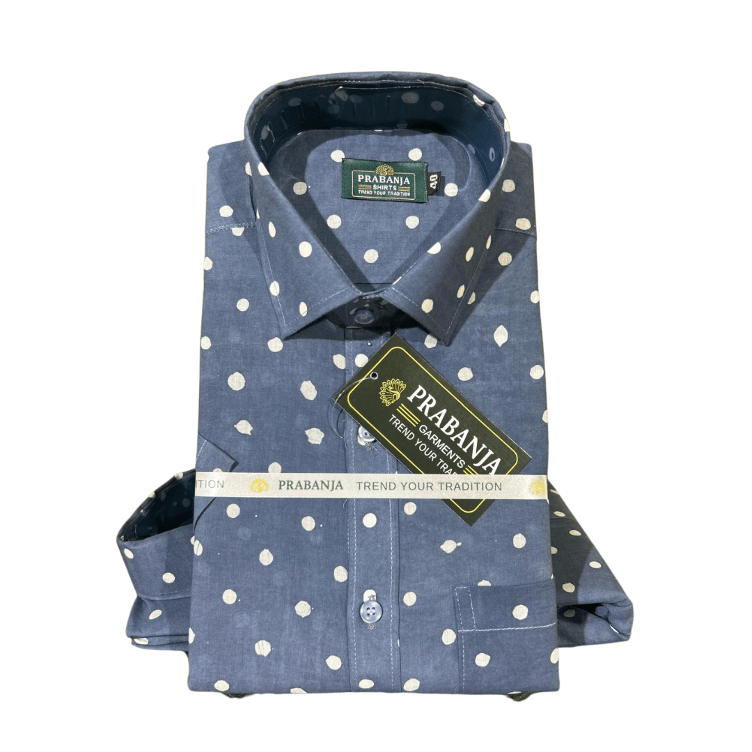 Prabanja Sungudi 100% Pure Cotton Shirt | Ash color with White Dot printing | Size-42 - Image 3