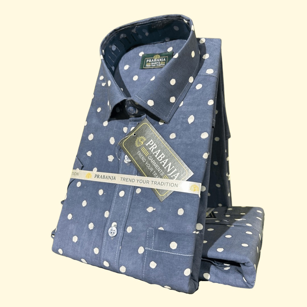 Prabanja Sungudi 100% Pure Cotton Shirt | Ash color with White Dot printing | Size-42 - Image 2