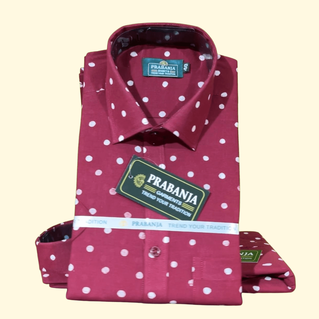 Prabanja Sungudi 100% Pure Cotton Shirt | Maroon with White Dot printing | Size-42 - Image 2