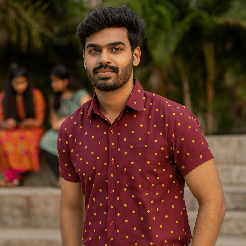 Prabanja Sungudi 100% Pure Cotton Shirt | Brown with Light Green Dot printing | Size-42