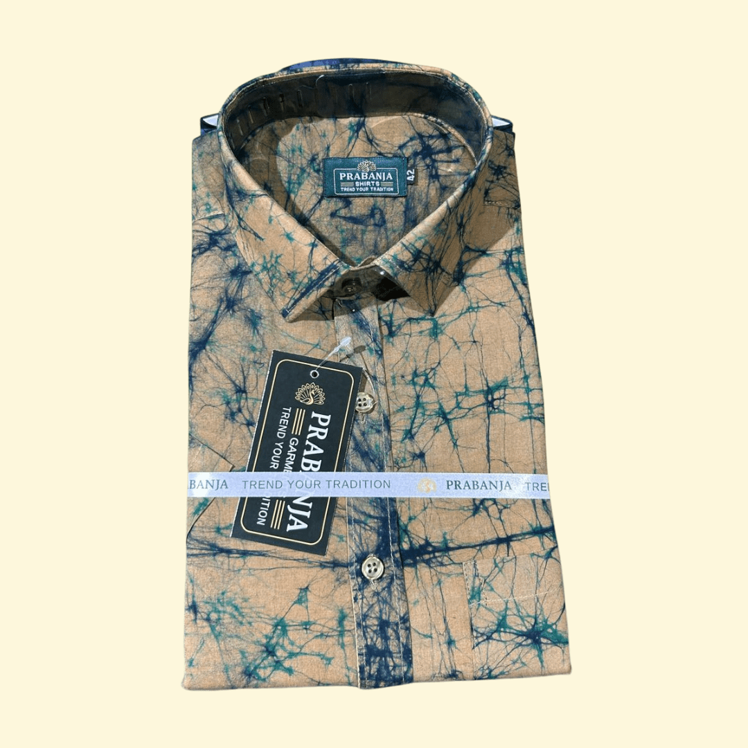 Prabanja Sungudi 100% Pure Tie-Dye Pattern Cotton Shirt | Light Yellow Color Sungudi Shirt | Size-42 - Image 2