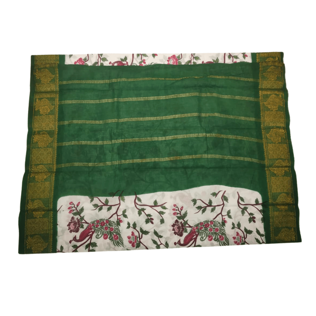 Prabanja Sungudi Poonam Printed Saree with Peacock Design & Zari Woven Border - Image 3