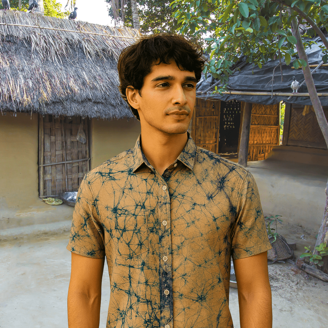 Prabanja Sungudi 100% Pure Tie-Dye Pattern Cotton Shirt | Light Yellow Color Sungudi Shirt | Size-42