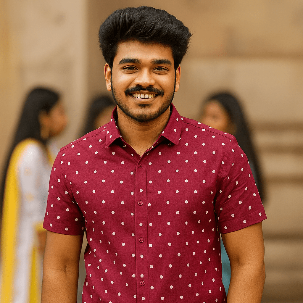 Prabanja Sungudi 100% Pure Cotton Shirt | Maroon with White Dot printing | Size-42