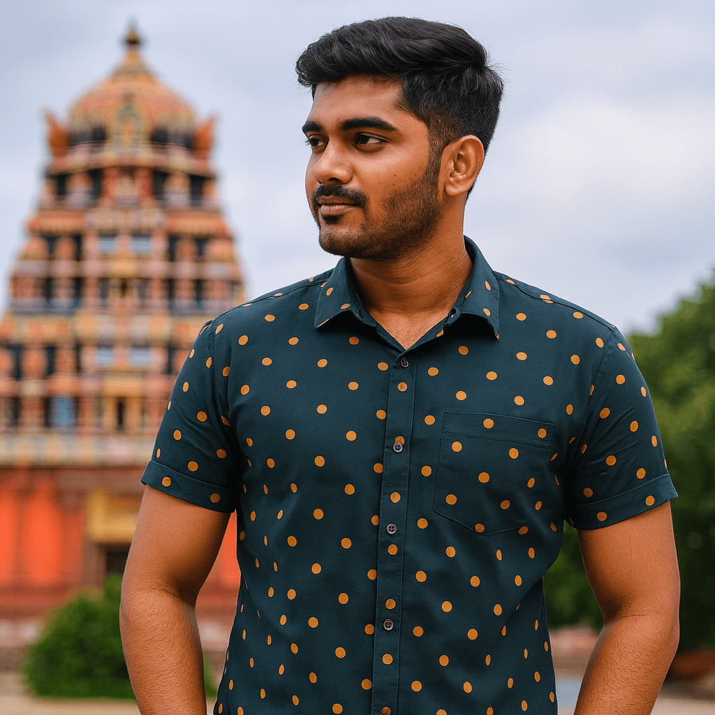 Prabanja Sungudi 100% Pure Cotton Shirt | Green with Sandal Dot printing | Size-42