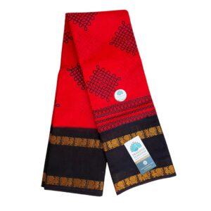 Prabanja Red with Black Rettai Padai Kolam Designed Sungudi Cotton Saree