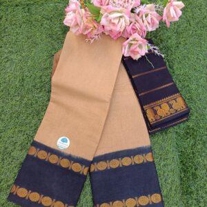 Prabanja Beige with Black Rettai Padai Rudraksha Sungudi Cotton Saree with Blouse