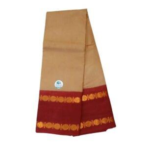 Prabanja Beige with Red Rettai Padai Rudraksha Sungudi Cotton Saree