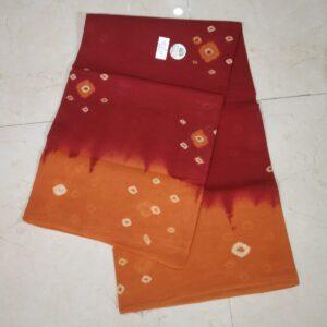 Prabanja Red with Spanish Orange Tie-Dye Pattern Sungudi Cotton Saree