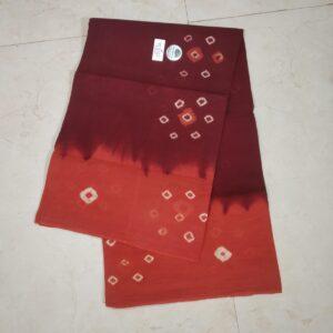 Prabanja Maroon with Tomato Red Tie-Dye Pattern Sungudi Pure Cotton Saree