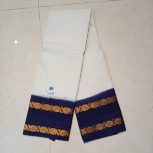 Prabanja White with Navy Blue Rettai Padai Rudraksha Sungudi Cotton Saree