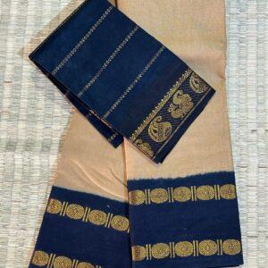 Prabanja Beige with Black Rettai Padai Rudraksha Sungudi Cotton Saree with Blouse