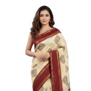 Prabanja Off-White with Maroon Rettai Padai Kolam Designed Sungudi Cotton Saree