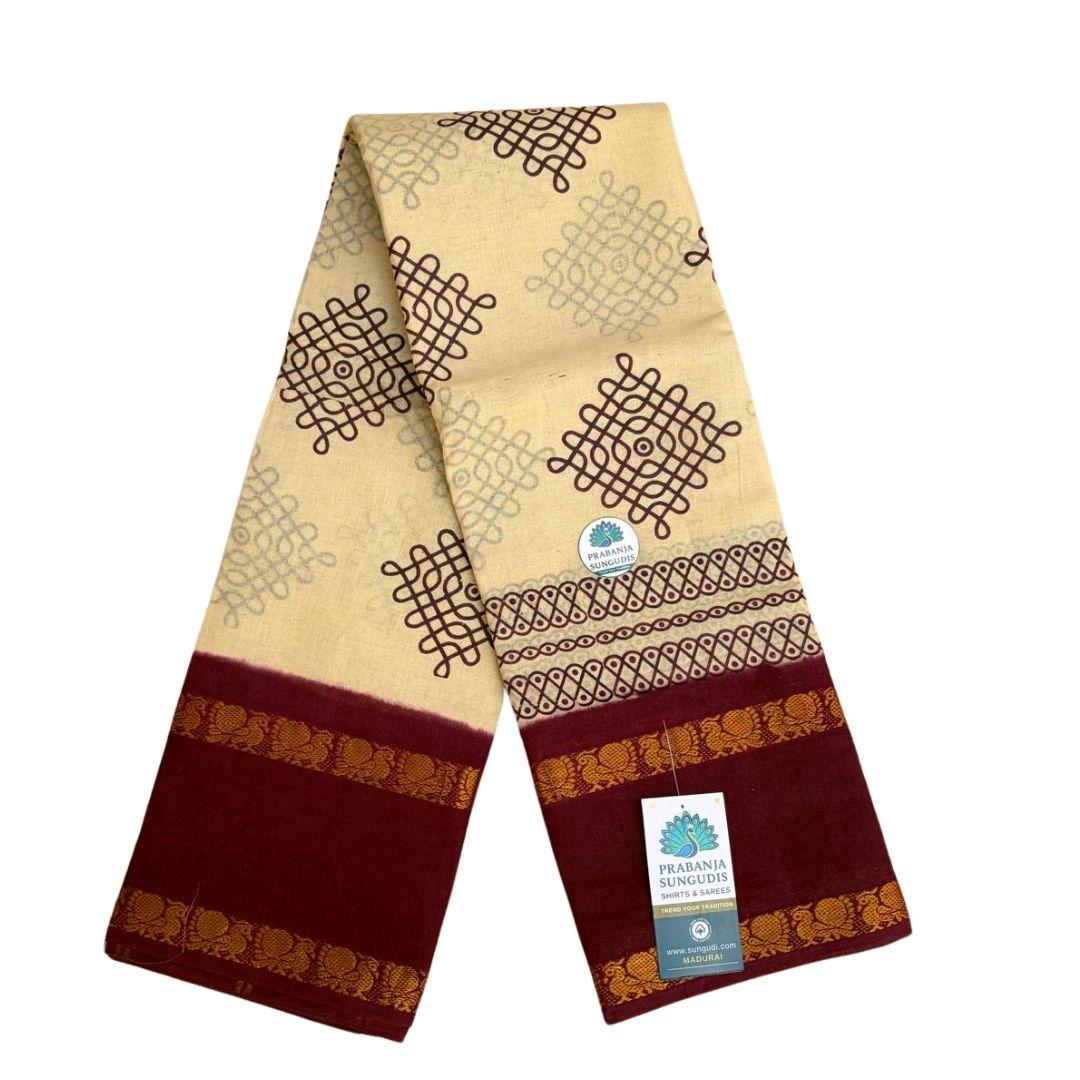 Prabanja Off-White with Maroon Rettai Padai Kolam Designed Sungudi Cotton Saree - Image 2