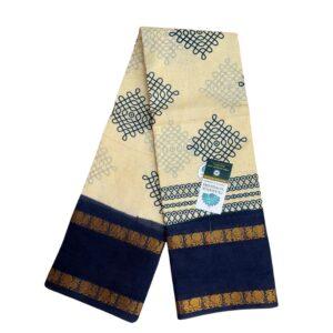 Prabanja Off-white with Navy Blue Rettai Padai Kolam Designed Sungudi Cotton Saree