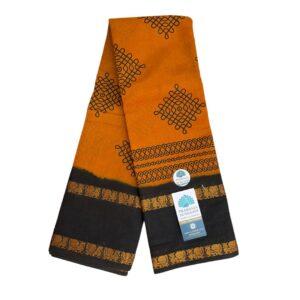Prabanja Mustard with Black Rettai Padai Kolam Designed Sungudi Cotton Saree