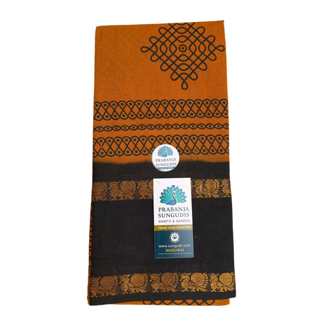 Prabanja Mustard with Black Rettai Padai Kolam Designed Sungudi Cotton Saree - Image 2