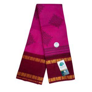 Prabanja Deep Magenta Pink with Maroon Rettai Padai Kolam Designed Sungudi Cotton Saree