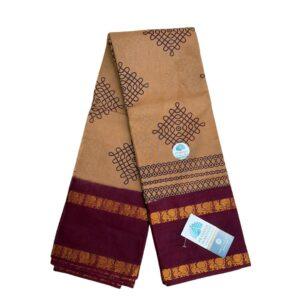 Prabanja Classic Beige with Maroon Rettai Padai Kolam Designed Sungudi Cotton Saree