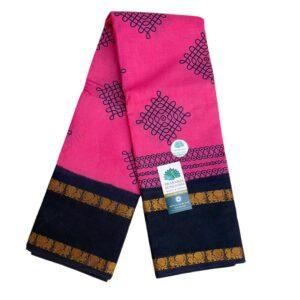 Prabanja Dark Pink with Navy Blue Rettai Padai Kolam Designed Sungudi Cotton Saree