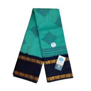 Prabanja Peacock Blue with Navy Blue Rettai Padai Kolam Designed Sungudi Cotton Saree