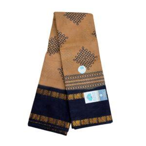 Prabanja Classic Beige with Navy Blue Rettai Padai Kolam Designed Sungudi Cotton Saree