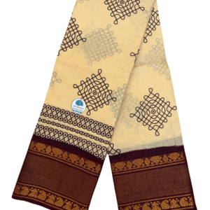 Sungudi Tissue Cotton Kolam Saree | Off-White and Maroon with Gold Border without Blouse