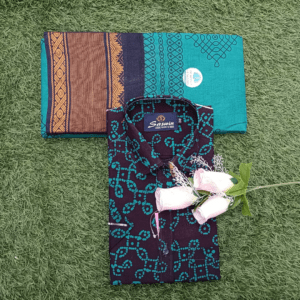 Sungudi Cotton Sarees | Combo Collection | Teal Green and Navy Blue Sungudi Cotton Saree with Kolam Cotton Shirt
