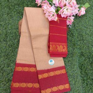 Prabanja Beige with Red Rettai Padai Rudraksha Sungudi Cotton Saree with Blouse