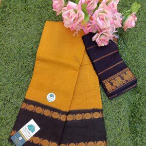 Prabanja Mustard yellow with Black Rettai Padai Rudraksha Sungudi Cotton Saree with Blouse