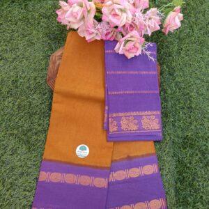 Prabanja Mustard with Lavender Rettai Padai Rudraksha Sungudi Cotton Saree with Blouse