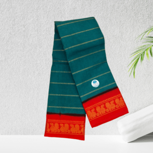 Prabanja Sungudis Zari Velthari Sungudi Cotton Saree | Pine Green with Orange Border Sungudi Cotton Velthari Saree