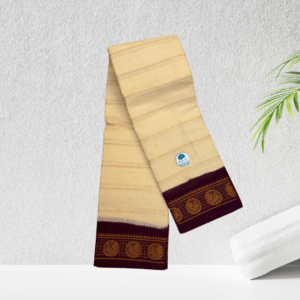 Prabanja Sungudis Zari Velthari Sungudi Cotton Saree | Off-white with Brown Border Sungudi Cotton Velthari Saree