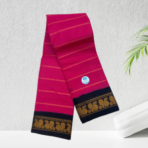 Prabanja Sungudis Zari Velthari Sungudi Cotton Saree | Rani Pink with Navy Blue Border Sungudi Cotton Velthari Saree