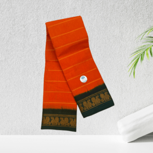 Prabanja Sungudis Zari Velthari Sungudi Cotton Saree | Mango Orange with Green Border Sungudi Cotton Velthari Saree