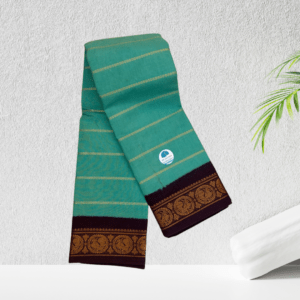 Prabanja Sungudis Zari Velthari Sungudi Cotton Saree | Sea Green with Wine Border Sungudi Cotton Velthari Saree