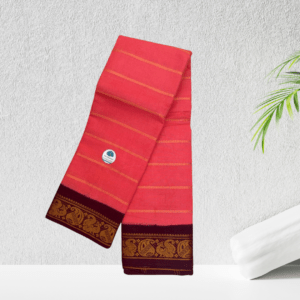 Prabanja Sungudis Zari Velthari Sungudi Cotton Saree | Reddish Pink with Maroon Border Sungudi Cotton Velthari Saree
