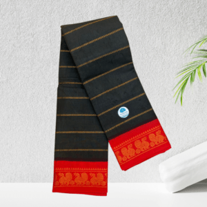 Prabanja Sungudis Zari Velthari Sungudi Cotton Saree | Black with Red Border Sungudi Cotton Velthari Saree