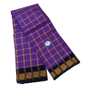 Prabanja Royal Lavender Pavithra Kattam Checks Sungudi Cotton Saree with Contrast Navy Blue Border & Blouse