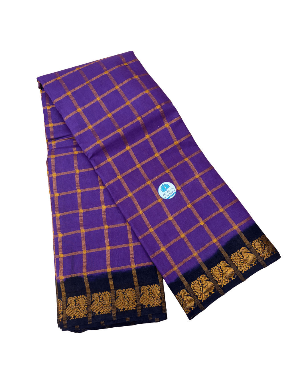 Prabanja Royal Lavender Pavithra Kattam Checks Sungudi Cotton Saree with Contrast Navy Blue Border & Blouse