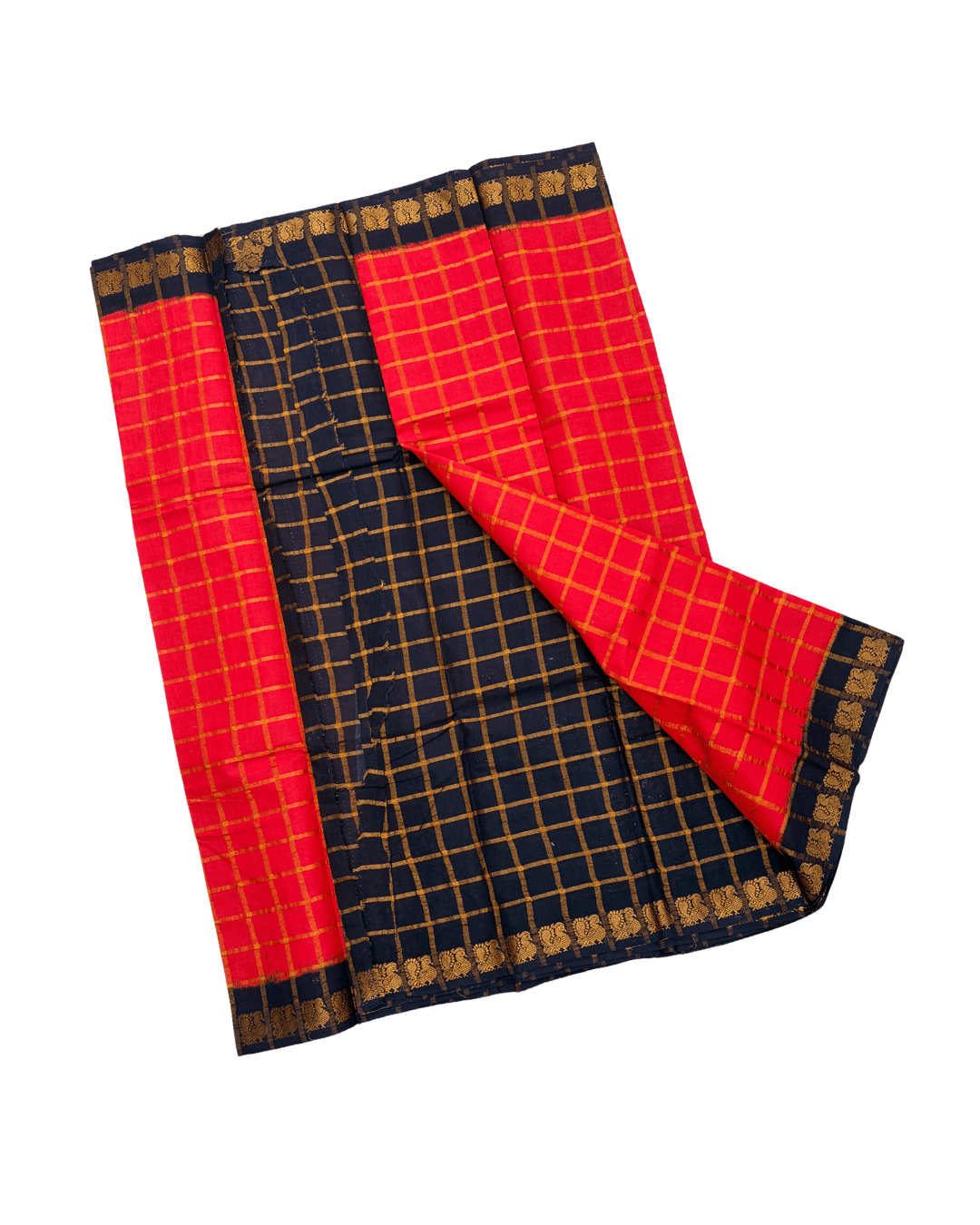 Prabanja Candy Red Pavithra Kattam Checks Sungudi Cotton Saree with Contrast Black Border & Blouse - Image 3