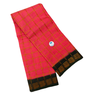 Prabanja Vibrant Pink Pavithra Kattam Checks Sungudi Cotton Saree with Contrast Black Border & Blouse