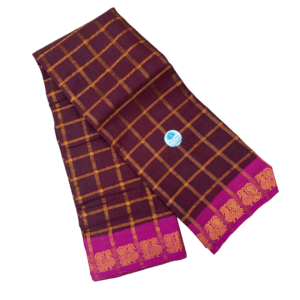 Prabanja Deep Maroon Pavithra Kattam Checks Sungudi Cotton Saree with Contrast Dark Magenta Border & Blouse