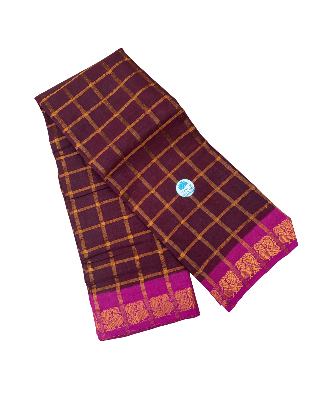 Prabanja Deep Maroon Pavithra Kattam Checks Sungudi Cotton Saree with Contrast Dark Magenta Border & Blouse