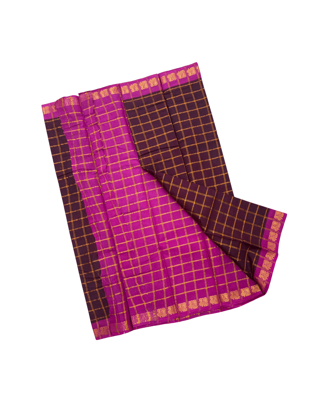 Prabanja Deep Maroon Pavithra Kattam Checks Sungudi Cotton Saree with Contrast Dark Magenta Border & Blouse - Image 3