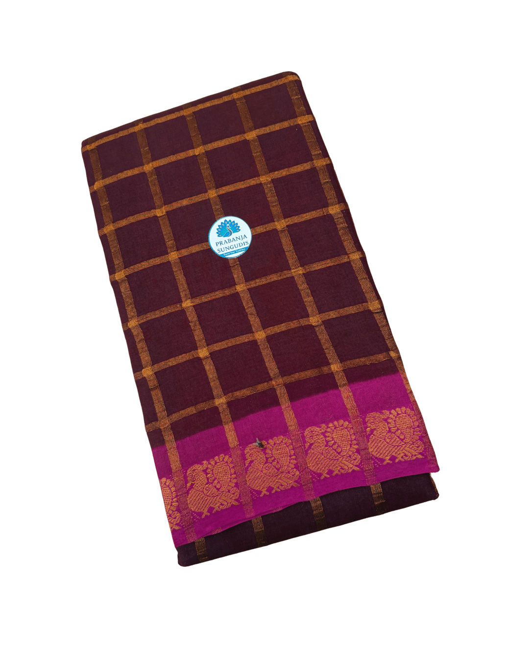 Prabanja Deep Maroon Pavithra Kattam Checks Sungudi Cotton Saree with Contrast Dark Magenta Border & Blouse - Image 2