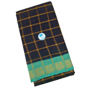 Prabanja Dark Navy Blue Pavithra Kattam Checks Sungudi Cotton Saree with Contrast Light Sea Green Border & Blouse